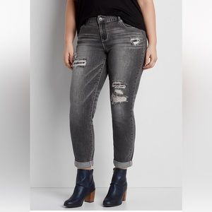 Maurices DenimFlex boyfriend jeans in gray wash w/plaid lined destruction